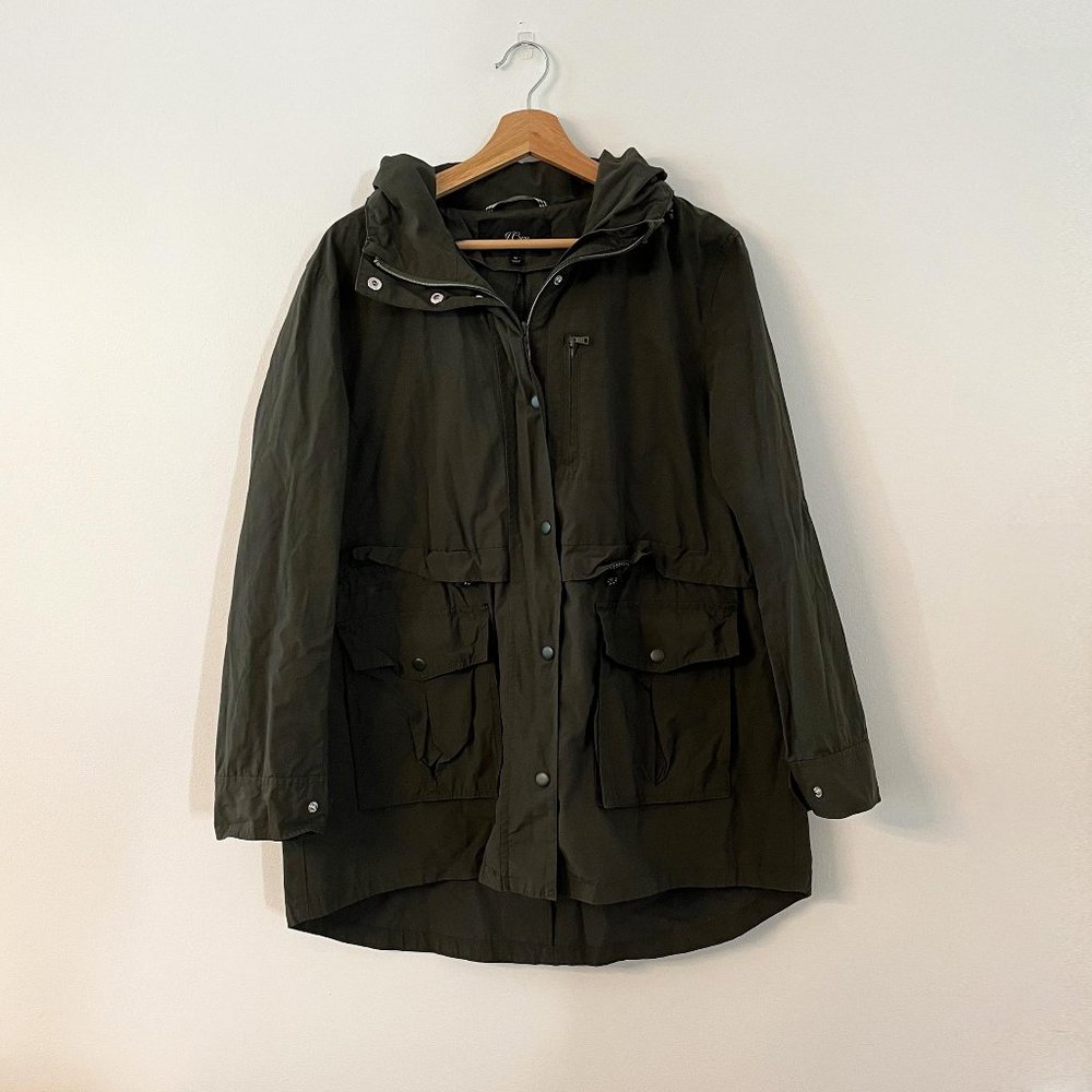 J.Crew Perfect Rain Jacket in Olive Green | Size M